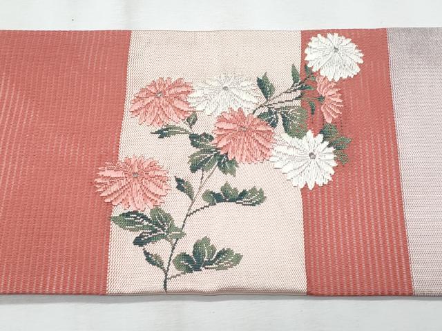 平和屋着物＊夏物　九寸名古屋帯　唐織　桔梗　枝菊文　銀糸　正絹　逸品　CABJ4499fb