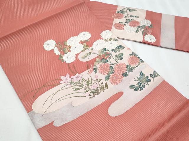 平和屋着物＊夏物　九寸名古屋帯　唐織　桔梗　枝菊文　銀糸　正絹　逸品　CABJ4499fb