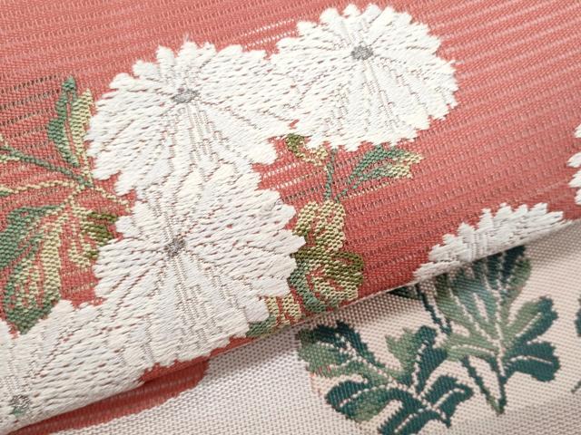 平和屋着物＊夏物　九寸名古屋帯　唐織　桔梗　枝菊文　銀糸　正絹　逸品　CABJ4499fb