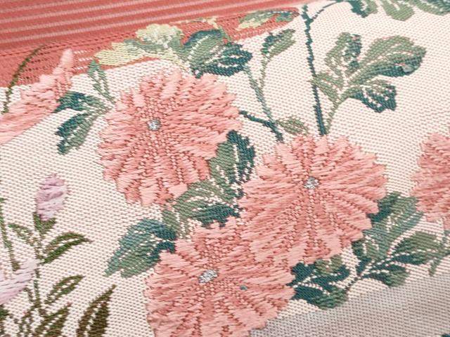 平和屋着物＊夏物　九寸名古屋帯　唐織　桔梗　枝菊文　銀糸　正絹　逸品　CABJ4499fb