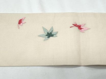 平和屋着物＊夏物　九寸名古屋帯　総刺繍　鹿　楓　正絹　逸品　CABJ4500fb