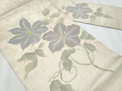 平和屋着物＊夏物　九寸名古屋帯　枝花文　正絹　逸品　CABJ4504fb