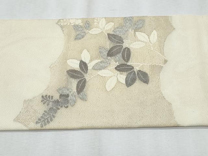 平和屋着物＊夏物　九寸名古屋帯　枝葉文　銀糸　正絹　逸品　CABJ4505fb