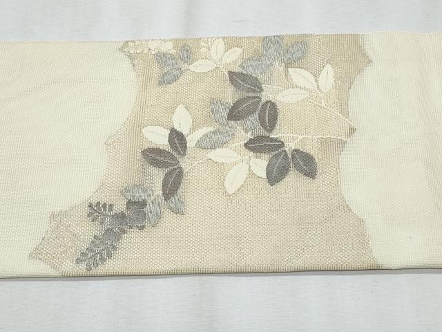 平和屋着物＊夏物　九寸名古屋帯　枝葉文　銀糸　正絹　逸品　CABJ4505fb