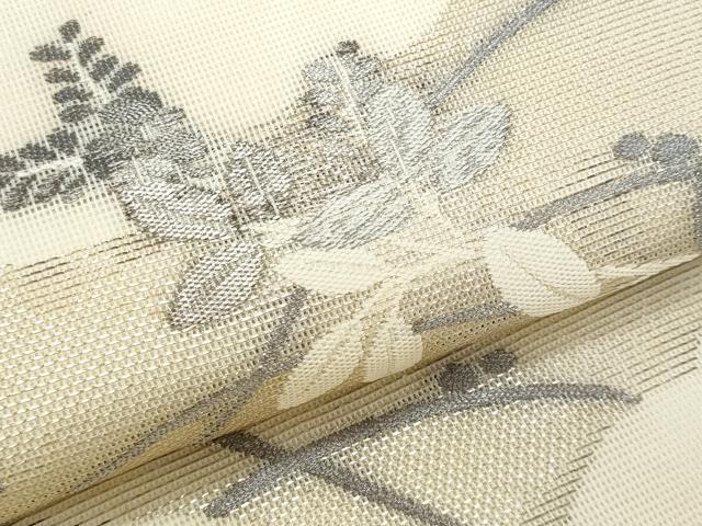 平和屋着物＊夏物　九寸名古屋帯　枝葉文　銀糸　正絹　逸品　CABJ4505fb