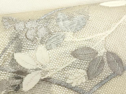 平和屋着物＊夏物　九寸名古屋帯　枝葉文　銀糸　正絹　逸品　CABJ4505fb