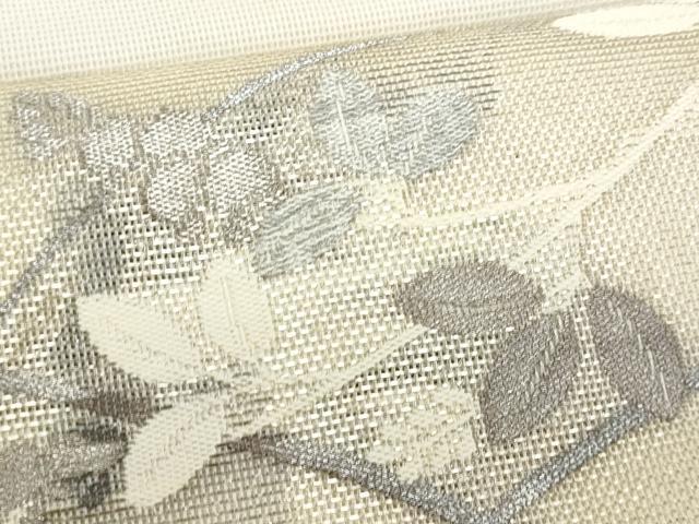 平和屋着物＊夏物　九寸名古屋帯　枝葉文　銀糸　正絹　逸品　CABJ4505fb