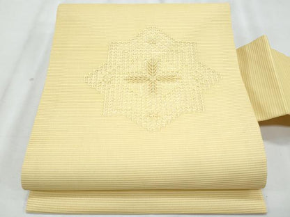 平和屋着物＊夏物　九寸名古屋帯　ドロンワーク　舞花文　淡黄色　正絹　逸品　CABJ4507fb