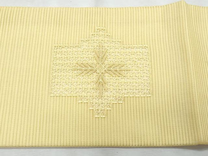 平和屋着物＊夏物　九寸名古屋帯　ドロンワーク　舞花文　淡黄色　正絹　逸品　CABJ4507fb