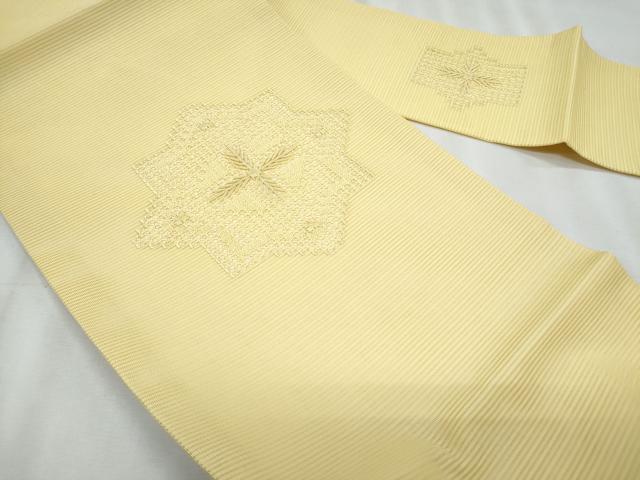 平和屋着物＊夏物　九寸名古屋帯　ドロンワーク　舞花文　淡黄色　正絹　逸品　CABJ4507fb