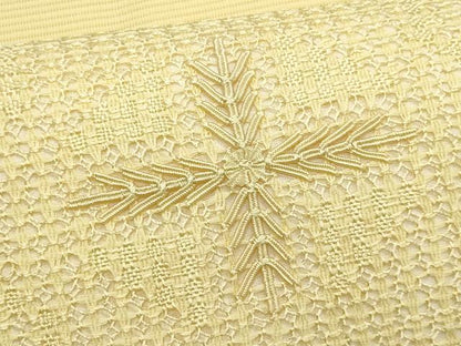 平和屋着物＊夏物　九寸名古屋帯　ドロンワーク　舞花文　淡黄色　正絹　逸品　CABJ4507fb