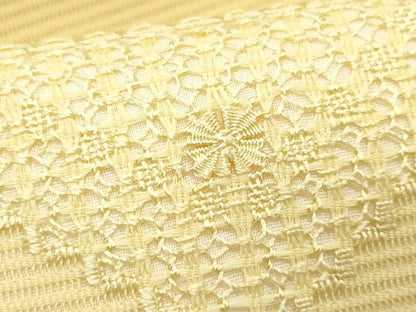 平和屋着物＊夏物　九寸名古屋帯　ドロンワーク　舞花文　淡黄色　正絹　逸品　CABJ4507fb