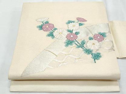 平和屋着物＊夏物　九寸名古屋帯　籬枝菊文　金銀糸　正絹　逸品　CABJ4509fb