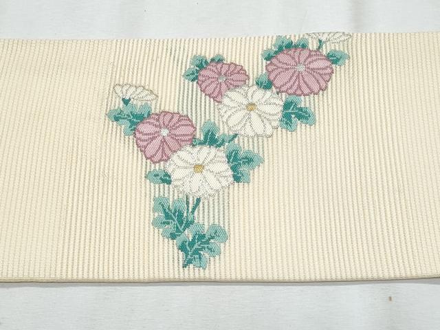 平和屋着物＊夏物　九寸名古屋帯　籬枝菊文　金銀糸　正絹　逸品　CABJ4509fb