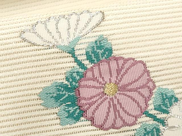 平和屋着物＊夏物　九寸名古屋帯　籬枝菊文　金銀糸　正絹　逸品　CABJ4509fb