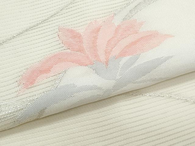 平和屋着物＊夏物　九寸名古屋帯　地紙草花文　銀糸　正絹　逸品　CABJ4510fb