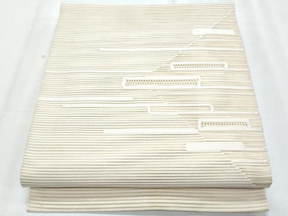 平和屋着物＊夏物　八寸名古屋帯　絽綴れ　横段文　練色　正絹　逸品　CABJ4511fb