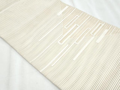 平和屋着物＊夏物　八寸名古屋帯　絽綴れ　横段文　練色　正絹　逸品　CABJ4511fb