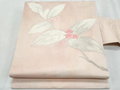 平和屋着物＊夏物　九寸名古屋帯　枝花文　金銀糸　正絹　逸品　CABJ4512fb