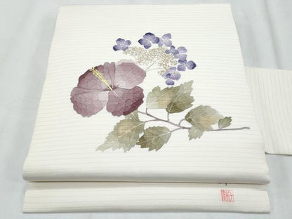 平和屋着物＊夏物　華道家　楠目ちづ　塩瀬　九寸名古屋帯　枝花文　金彩　正絹　逸品　CABJ4516fb