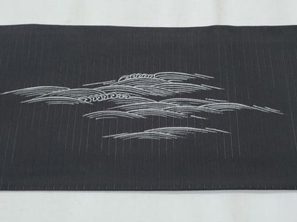 平和屋着物＊夏物　塩瀬　九寸名古屋帯　立波笹文　黒地　金彩　正絹　逸品　CABJ4519fb