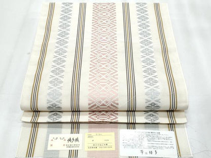 平和屋着物＊夏物　本場筑前博多織　八寸名古屋帯　紗献上　浅黄色　博多金ラベル　加茂博多織謹製　証紙付き　正絹　逸品　CABJ4527fb