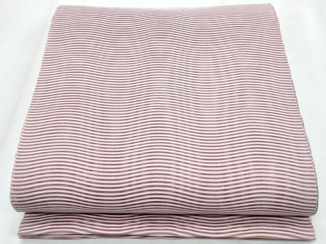 平和屋着物＊夏物　八寸名古屋帯　絽綴れ　よろけ縞　梅染色　銀糸　正絹　逸品　CABJ4528fb