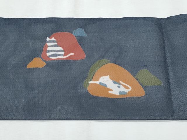 平和屋着物＊夏物　九寸名古屋帯　猫　正絹　逸品　CABJ4532fb