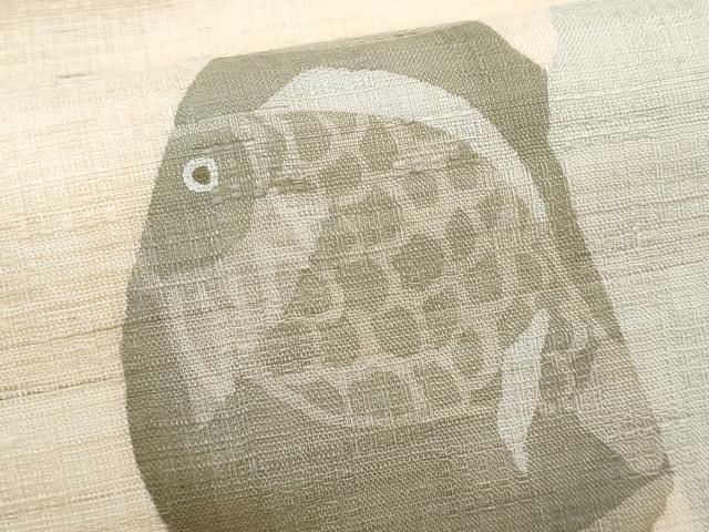 平和屋着物＊夏物　九寸名古屋帯　ろうけつ染　魚　麻　逸品　CABJ4535fb