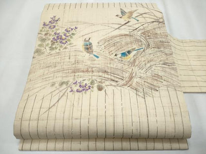 平和屋着物＊夏物　九寸名古屋帯　手描き　花鳥文　正絹　逸品　CABJ4544fb