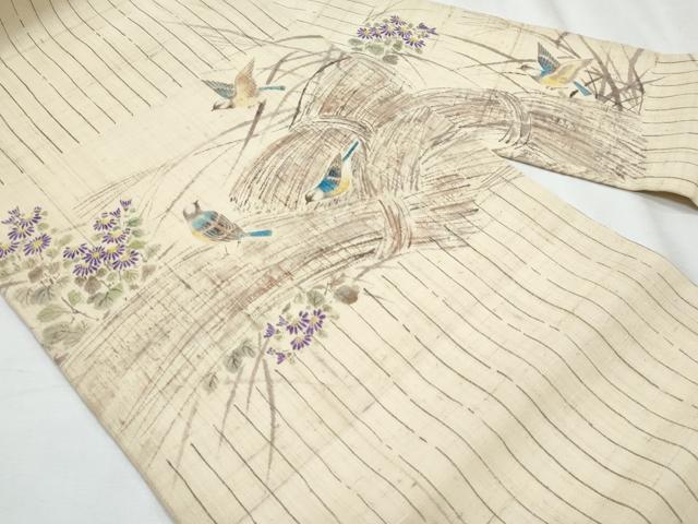 平和屋着物＊夏物　九寸名古屋帯　手描き　花鳥文　正絹　逸品　CABJ4544fb