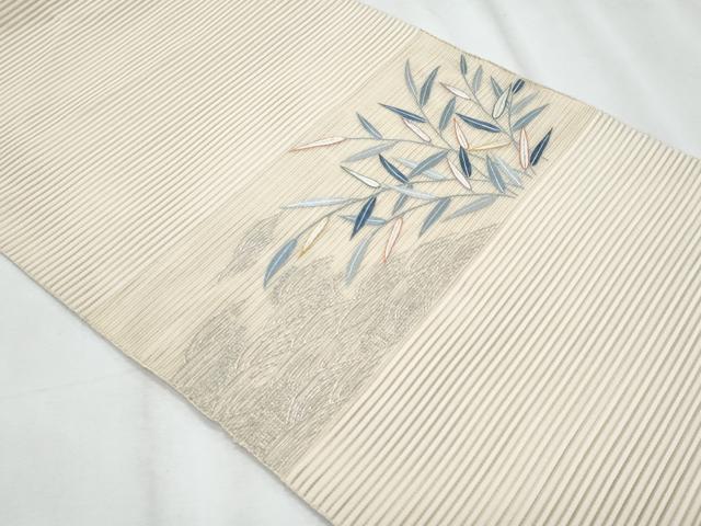 平和屋着物＊夏物　八寸名古屋帯　総刺繍　絽綴れ　枝葉文　銀糸　正絹　逸品　CABJ4546fb