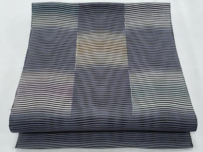 平和屋着物＊夏物　八寸名古屋帯　絽綴れ　市松　よろけ縞　正絹　逸品　CABJ4549fb