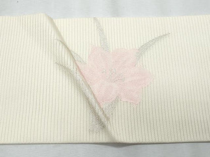 平和屋着物＊夏物　九寸名古屋帯　籬枝花文　銀糸　正絹　逸品　CABJ4552fb