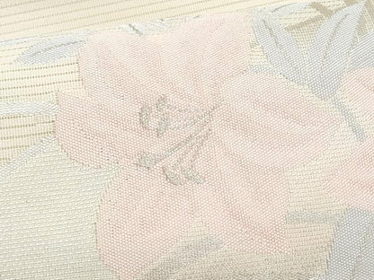平和屋着物＊夏物　九寸名古屋帯　籬枝花文　銀糸　正絹　逸品　CABJ4552fb