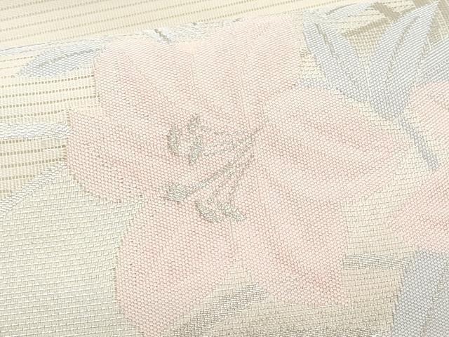 平和屋着物＊夏物　九寸名古屋帯　籬枝花文　銀糸　正絹　逸品　CABJ4552fb