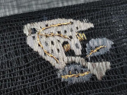 平和屋着物＊夏物　八寸名古屋帯　絽刺し　区限刺繍　枝花文　黒地　金糸　正絹　逸品　CABJ4567fb