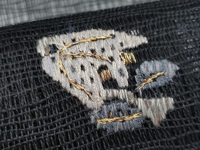 平和屋着物＊夏物　八寸名古屋帯　絽刺し　区限刺繍　枝花文　黒地　金糸　正絹　逸品　CABJ4567fb
