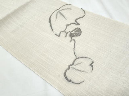 平和屋着物＊夏物　八寸名古屋帯　枝葉文　正絹　逸品　CABJ4569fb