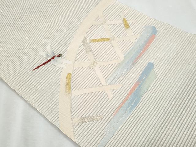 平和屋着物＊夏物　八寸名古屋帯　絽綴れ　トンボ　籬　金銀糸　正絹　逸品　CABJ4587fb