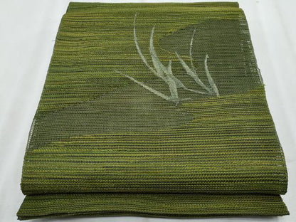 平和屋着物＊夏物　八寸名古屋帯　草葉文　銀糸　正絹　逸品　CABJ4590fb