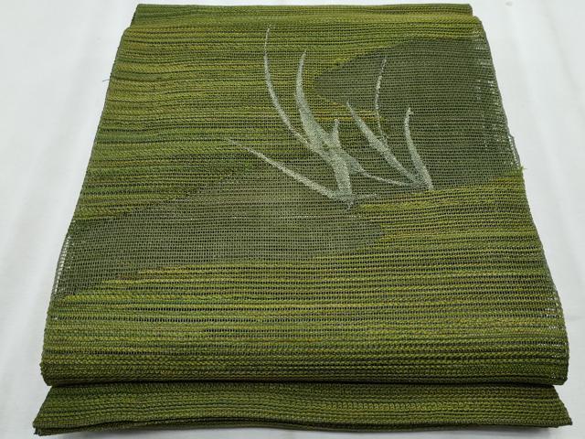 平和屋着物＊夏物　八寸名古屋帯　草葉文　銀糸　正絹　逸品　CABJ4590fb
