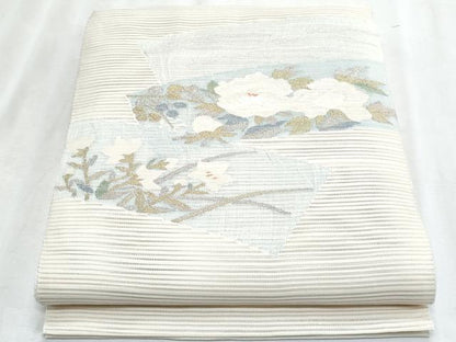 平和屋着物＊夏物　八寸名古屋帯　絽綴れ　草花文　金銀糸　正絹　逸品　CABJ4599fb
