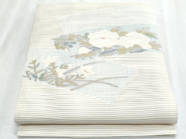 平和屋着物＊夏物　八寸名古屋帯　絽綴れ　草花文　金銀糸　正絹　逸品　CABJ4599fb