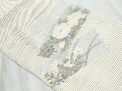 平和屋着物＊夏物　八寸名古屋帯　絽綴れ　草花文　金銀糸　正絹　逸品　CABJ4599fb