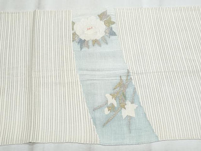 平和屋着物＊夏物　八寸名古屋帯　絽綴れ　草花文　金銀糸　正絹　逸品　CABJ4599fb