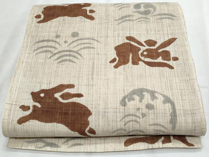 平和屋着物＊夏物　八寸名古屋帯　型染め　麻　逸品　CABJ4602fb