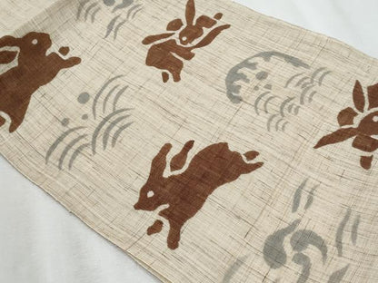 平和屋着物＊夏物　八寸名古屋帯　型染め　麻　逸品　CABJ4602fb