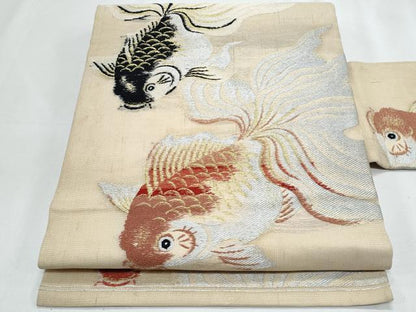 平和屋着物＊夏物　アンティーク　大正ロマン　九寸名古屋帯　金魚　金銀糸　正絹　逸品　CABJ4611fb