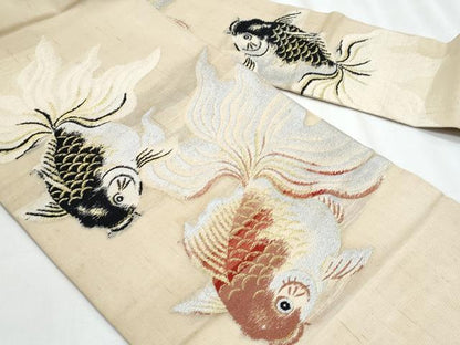 平和屋着物＊夏物　アンティーク　大正ロマン　九寸名古屋帯　金魚　金銀糸　正絹　逸品　CABJ4611fb